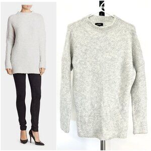 Lord & Taylor Alpaca Wool Heather Gray Cream Textural Knit Mockneck Sweater Sz M
